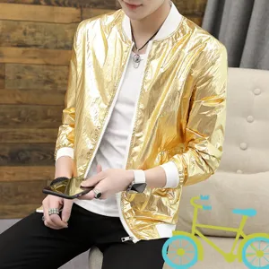 Veste bomber métallique brillante pour homme streetwear décontracté ample zippé