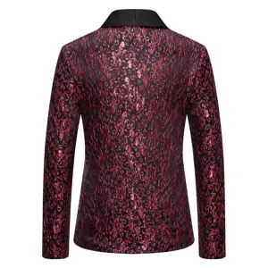 Men's Red Black Jacquard Blazer Shawl Lapel Floral Suit Jacket Autumn Winter Fashion