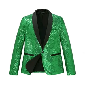 Men's green sequin blazer jacket stylish single button stage performance party coat