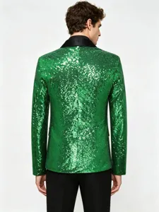 Men's stylish bright green sequin blazer for party clubwear slim fit suit jacket