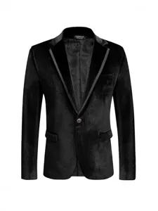 Heren zwart fluwelen blazer jas slim fit luxe een knop pak voor huwelijk feest gastheer
