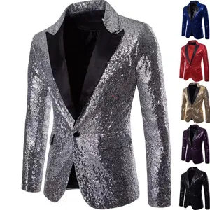 Men's stylish sequin blazer jacket with black lapel, perfect for party and clubwear.