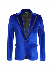Heren Koningsblauw Fluwelen Blazer Enkele Knop Pak Jas voor Feest Bruiloft Prom