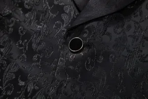 Men's luxury black jacquard shawl lapel suit jacket stylish formal blazer detail view