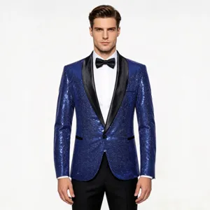 Men's Sequin Suit Jacket Casual Shiny Glitter Party Blazer Single Button Shawl Lapel Stage Performance Outerwear