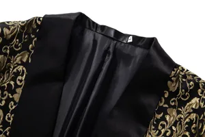 Men's luxury black gold jacquard suit jacket detail shawl lapel formal blazer coat