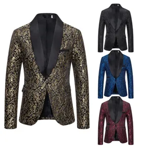 Men's Autumn Winter Fashion Jacquard Suit Jacket Shawl Collar Single Button Casual Blazer Business Outerwear