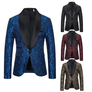 Men's stylish floral brocade shawl lapel single button blazer jacket in multiple colors.