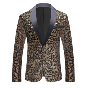Chaqueta de blazer con lentejuelas doradas para hombre traje de actuación de escenario