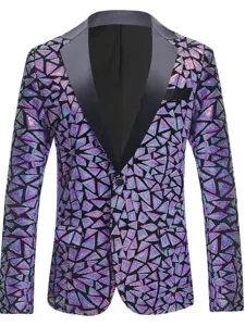 Chaqueta de Traje con Lentejuelas Brillantes Geométricas para Hombre Fiesta Show