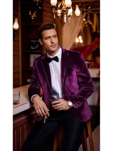 Heren Fluweel Casual Suit Jas Enkele Knoop Revers Blazer Lange Mouw Stijlvolle Bovenkleding Voor Bruiloft Feest