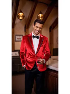 Stijlvol Rode Fluwelen Heren Smoking Jasje Slim Fit Blazer voor Feestelijke Huwelijk