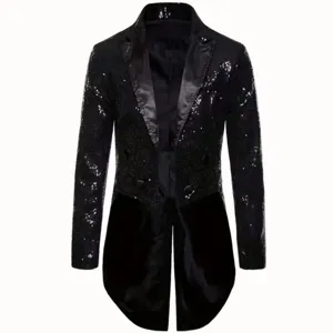 Men's Black Sequin Tailcoat Tuxedo Jacket Party Stage Performance Suit Outerwear Main View