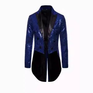 Men sequin tailcoat suit stylish nightclub party performance tuxedo blazer outerwear
