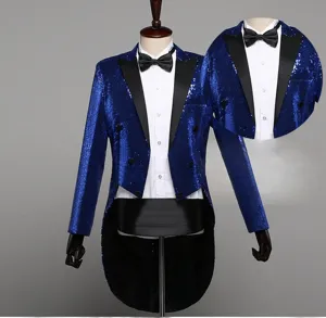 Men's Sequined Tuxedo Suit Jacket Slim Fit Peak Lapel Single Button Long Sleeve Blazer For Stage Performance Party