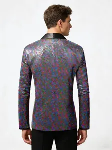 Men's colorful sequin blazer jacket for party clubwear shiny slim fit suit outerwear