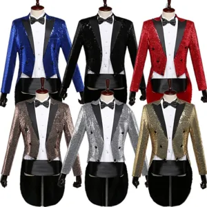 Men Sequin Tailcoat Jacket Sparkling Tuxedo Suit For Party Club Stage Performance New