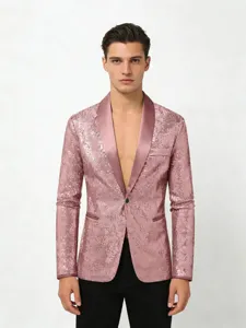 Men's stylish sequin blazer jacket with shawl lapel for party, club, and stage performance use.
