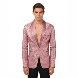 Chaqueta de traje con lentejuelas rosas para hombre, elegante blazer para fiesta y club.