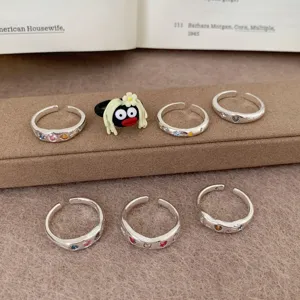 Anillos abiertos de plata estilo coreano con circonitas de colores, joyas apilables.