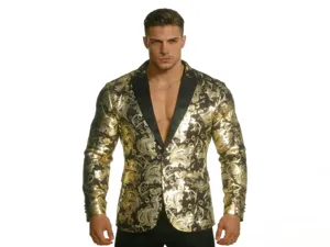 Men's Fashion Gold Paisley Suit Jacket European Size Stylish Casual Blazer Coat New