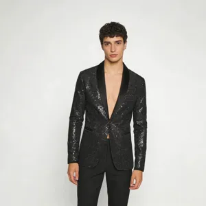 Blazer noir à sequins pour homme veste brillante pour soirée club mariage fête spectacle
