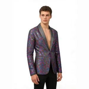 Hommes veste de costume colorée à sequins élégante pour boîte de nuit spectacle