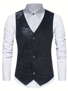 Detailed close-up of the elegant men's paisley embossed suit vest with classic button design.