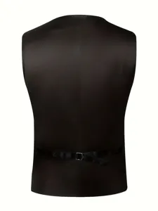 Men's black formal suit vest waistcoat with adjustable back strap slim fit business style