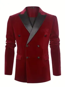Elegante blazer cruzado de terciopelo burdeos para hombre chaqueta de esmoquin boda