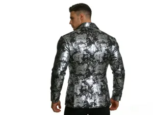 Men's fashion sequin paisley blazer stylish slim fit suit jacket for party performance