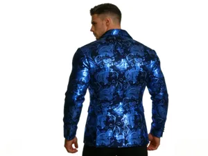 Men's royal blue paisley blazer fashion casual slim fit suit jacket top outerwear