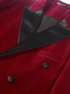 Chaqueta de blazer casual de terciopelo para hombre vino rojo cruzado esmoquin para boda