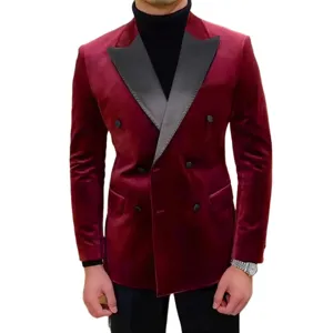 Herren Casual Samt Anzugjacke Schmale Passform Zweireihiger Blazer Langarm Business Hochzeit Party Oberbekleidung