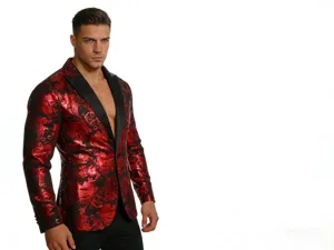 Men red paisley suit jacket European style fashion blazer for men stylish party wear
