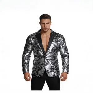 Men's Fashion Paisley Print Suit Jacket Slim Fit Single Button Notch Lapel Casual Blazer For Party Wedding