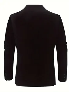 Men black velvet blazer jacket back view long sleeve slim fit formal business suit top