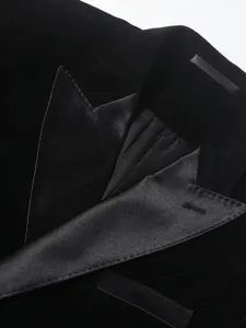 Men black velvet suit jacket with satin lapel detail winter formal wedding blazer