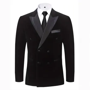 Men Velvet Casual Suit Jacket Slim Fit Double Breasted Blazer Wedding Banquet Groom Tuxedo Stylish Outerwear