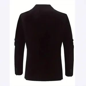 Men velvet casual suit jacket back view, autumn winter fashion groom wedding blazer.