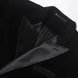 Men black velvet suit jacket stylish tuxedo blazer with satin lapel for wedding