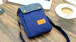 Mini blue canvas crossbody phone bag casual shoulder bag with multiple layers and strap