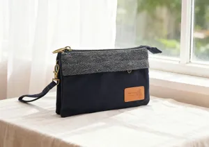 Sac pochette multicouche en toile unie pour femme, trousse de maquillage et rangement casual.