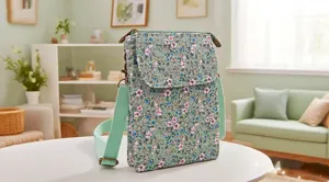 Pastoral floral fabric crossbody phone bag, casual multi-layer messenger bag for women.