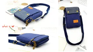 Women canvas crossbody phone bag casual multi-layer zipper shoulder bag for daily travel.