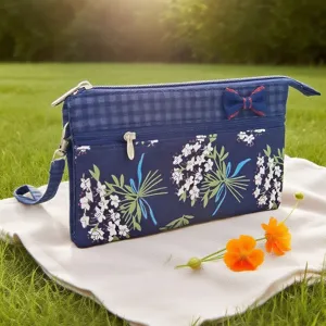 Borsa da polso in tessuto floreale con zip, graziosa pochette stile campestre da donna.