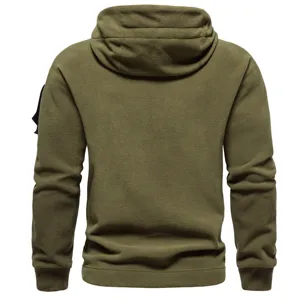 Felpa con cappuccio in pile tattico da uomo in verde militare, pullover comodo.