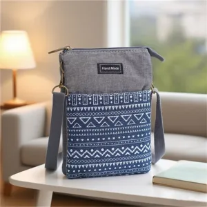 Ethnic Style Canvas Crossbody Phone Bag Multi-layer Casual Shoulder Bag for Women Daily Use