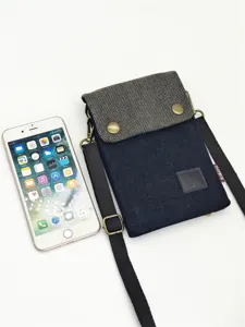 Denim crossbody phone bag, unisex minimalist canvas shoulder pouch with adjustable strap.