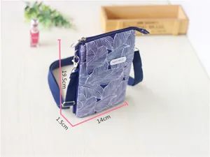 Blue floral fabric crossbody phone bag with multi-layer design, compact and convenient for daily use.
